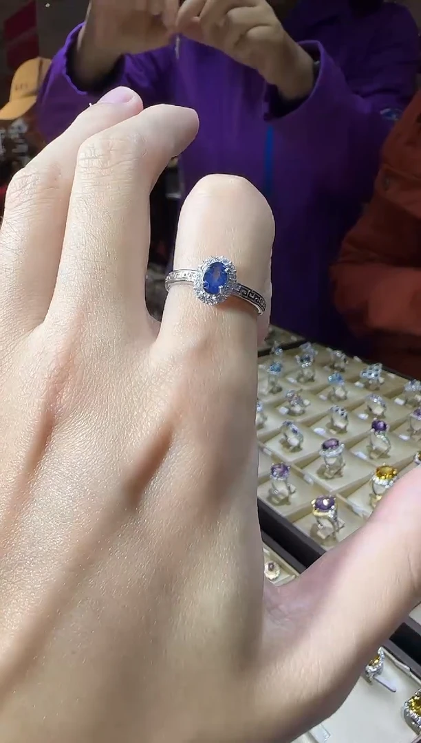 戒指蓝宝石银S925镶嵌5*7mm