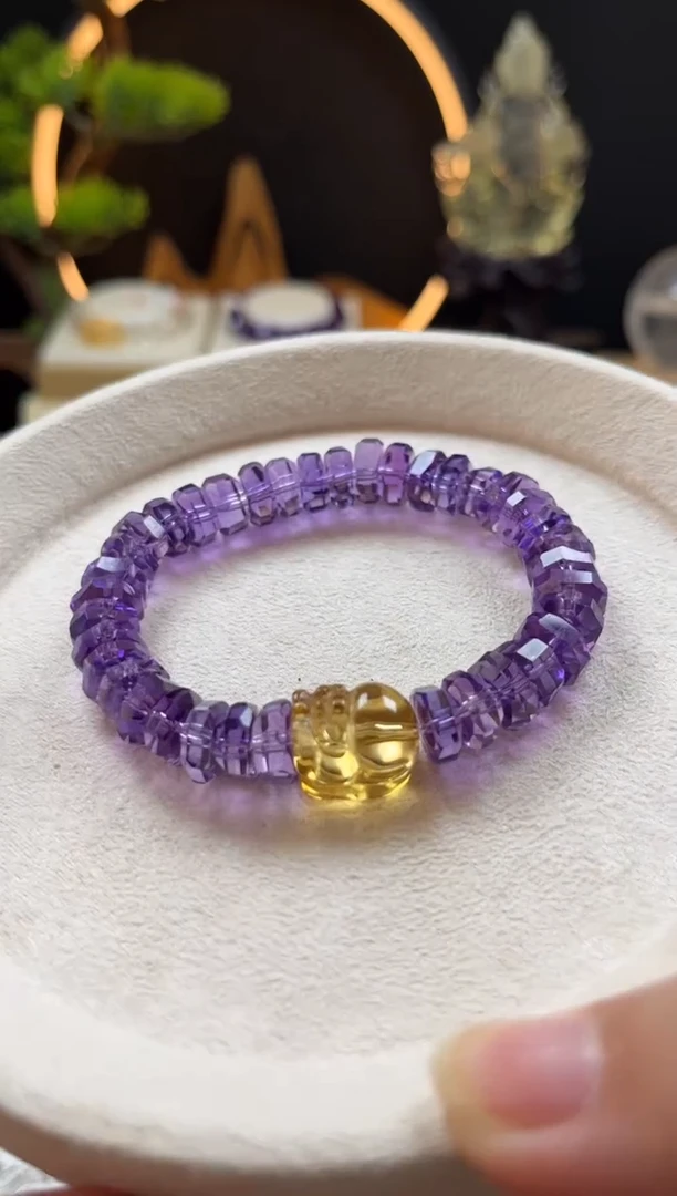 未镶嵌手链水晶小**?天然紫水晶烟花切面貔貅手串