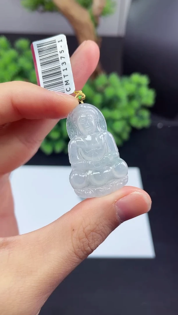 吊坠(不含链)18K金镶嵌翡翠观音-@@CMT1375-1
