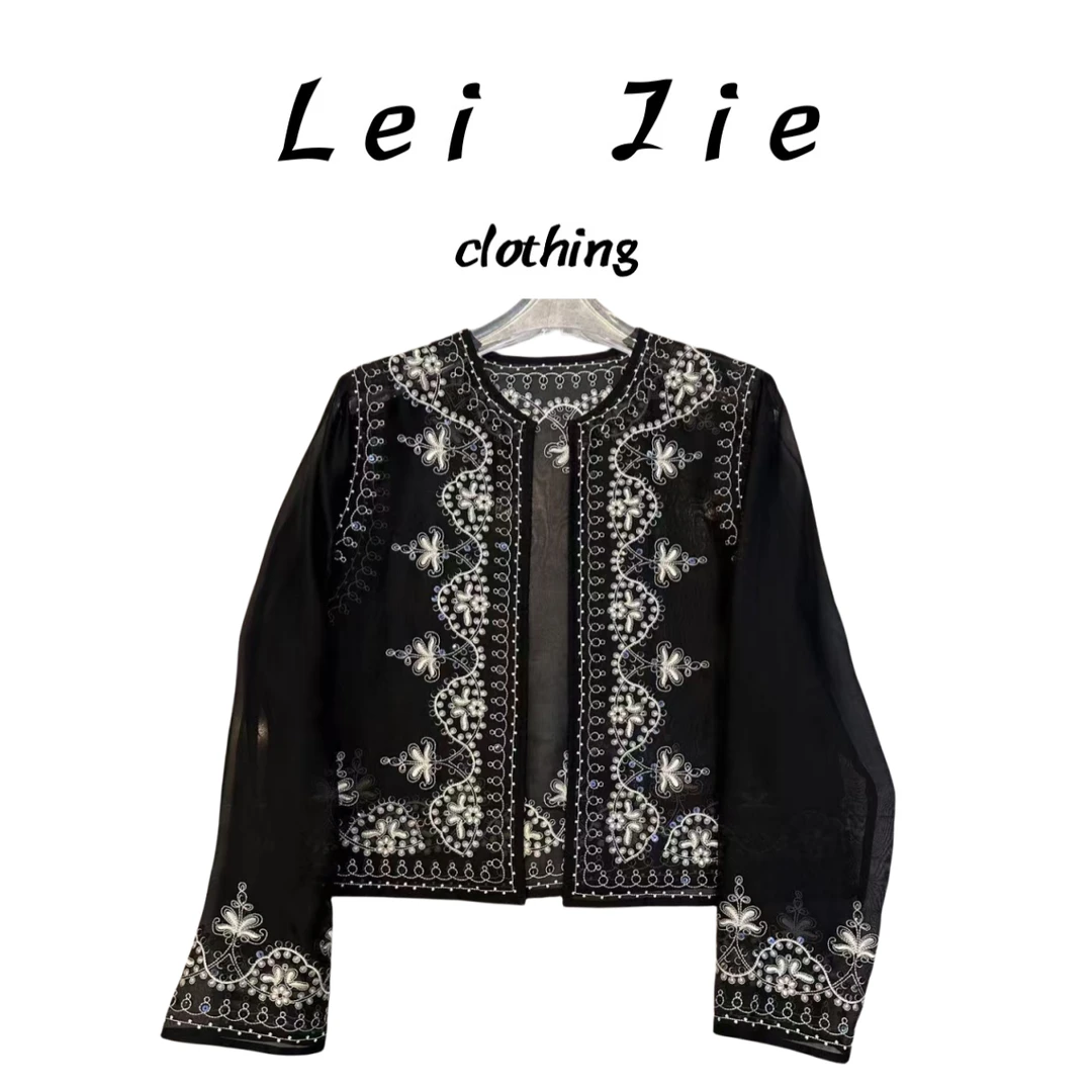 【Lei Jie】真丝欧根纱重工珠片绣外披短外套5332