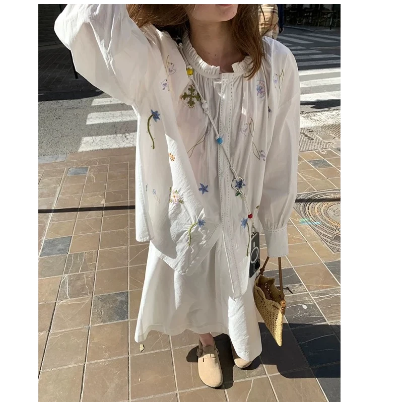 木耳边领绣花法式衬衫/木耳边领绣花法式裙子