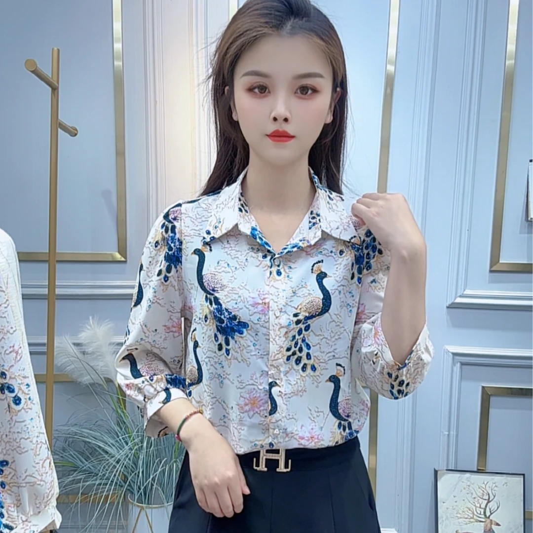 2025春夏新款时尚百搭七分袖衬衫女洋气显瘦设计感简约碎花衬衣