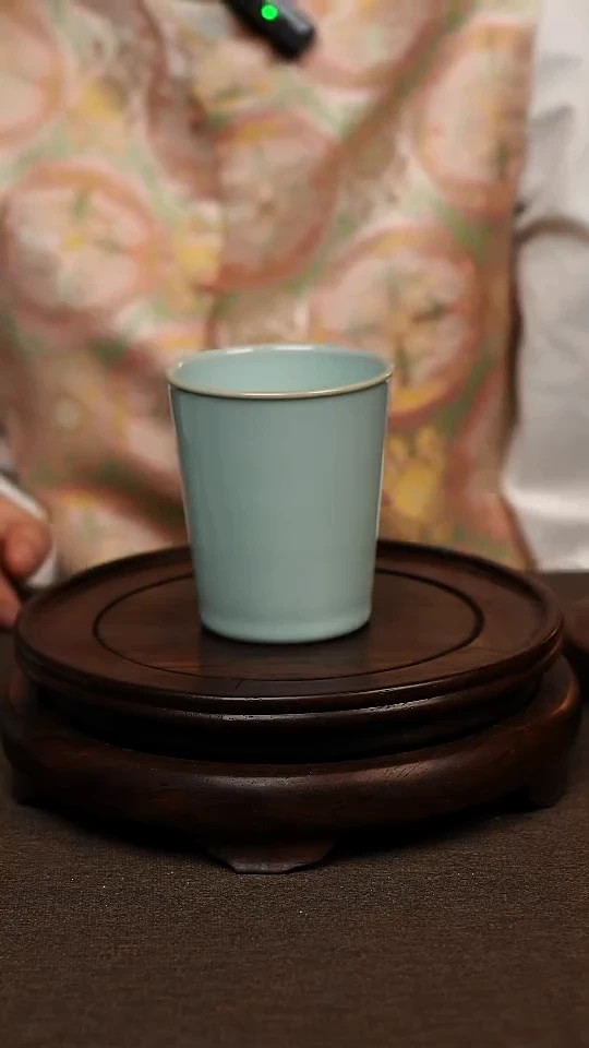 瓷片天青色全手可乐杯200ml微瑕不带礼盒