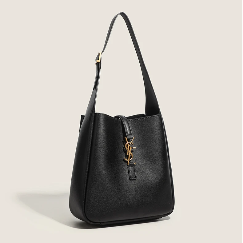 2025春夏新款水桶包时尚高级复古百搭大容量托特手拿包XY002黑色