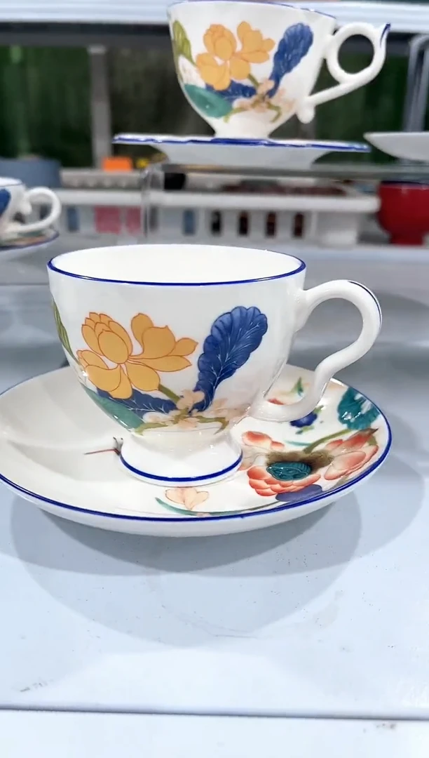 杯子陶（简装）荷花咖啡杯碟一套