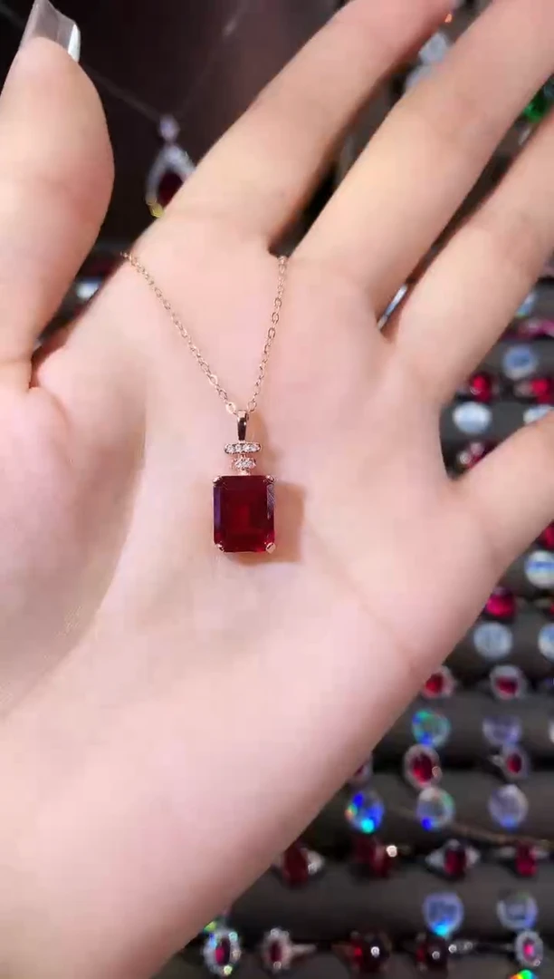 吊坠(赠链)银S925镶嵌红宝石810玫瑰金酒红