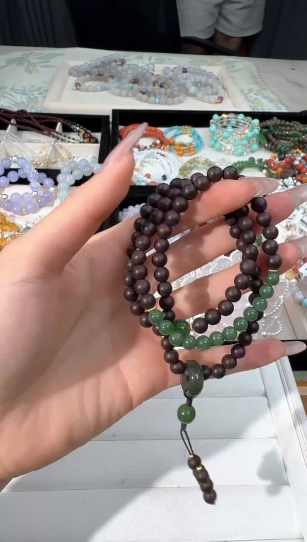 手链银S925镶嵌和田玉M010降真香和田三圈