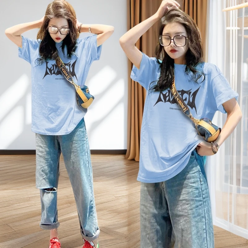 2025夏季新款纯棉宽松大码显瘦潮流印花洋气百搭休闲减龄短袖T恤