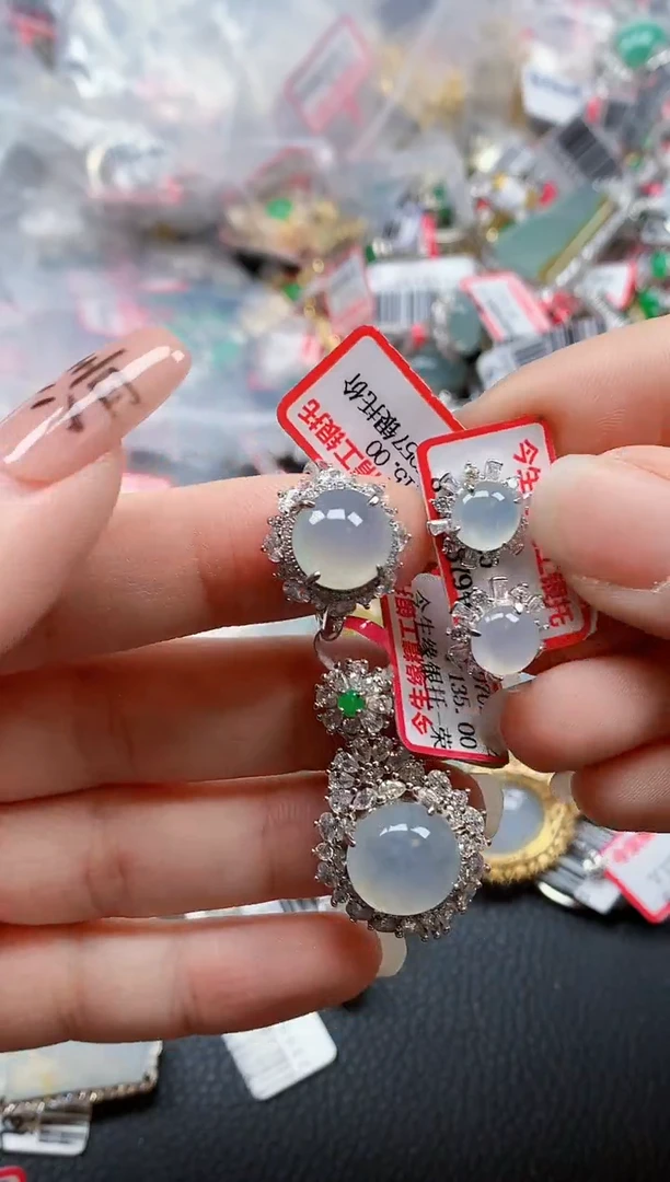 银S925镶嵌戒指翡翠天然A货缅甸翡翠