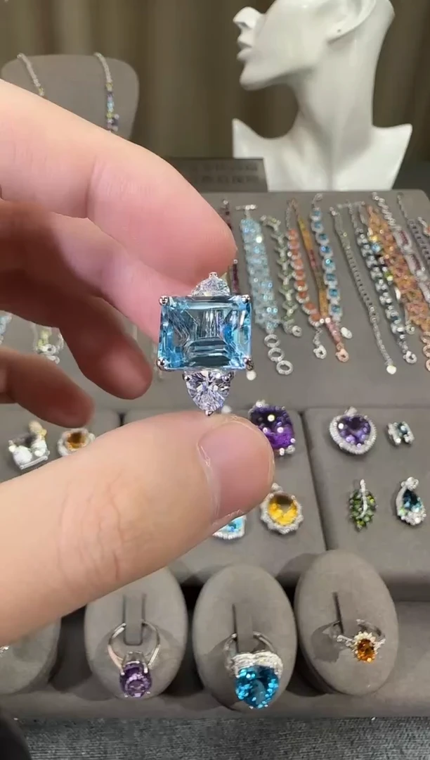 银S925镶嵌戒指托帕石12*10mm戒指无事牌设计款