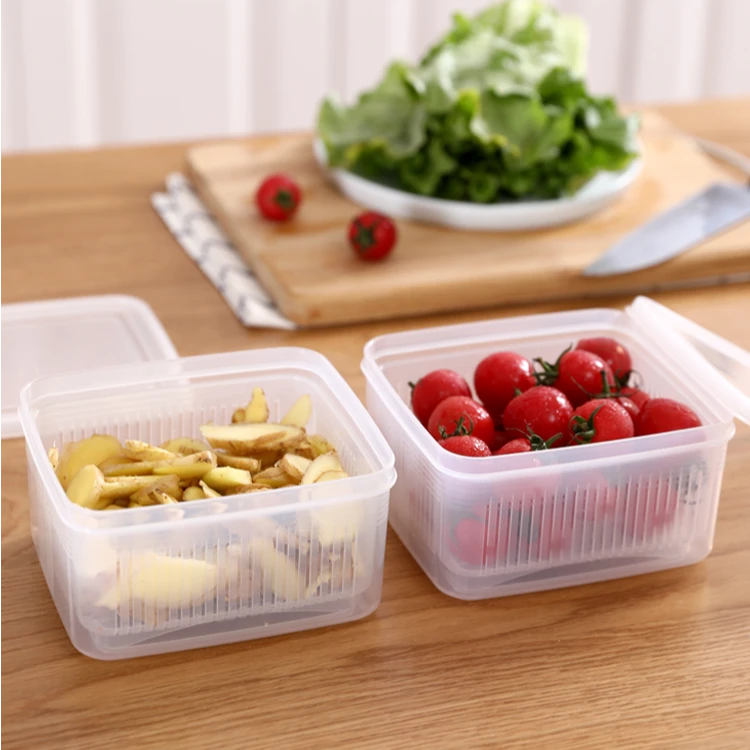 日本进口沥水保鲜盒食品级葱花收纳盒冰箱冷冻冷藏储存密封罐套装