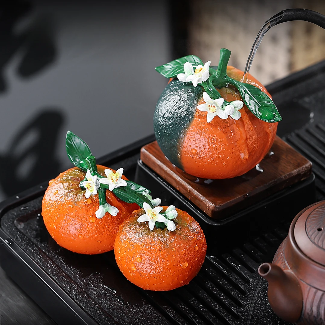 变色橘子花开茶宠大吉大利茶宠摆件茶玩茶桌茶盘茶道茶具配件用品