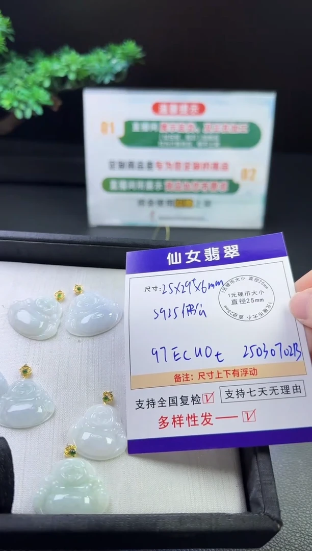 翡翠18K金镶嵌颈饰多样性发货1件配皮绳和铜链