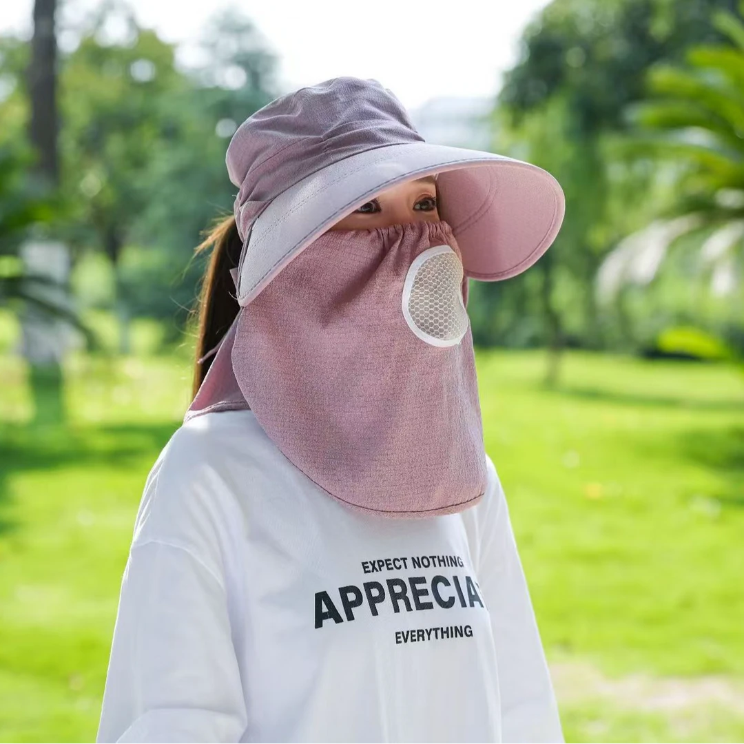 防晒帽子遮脸防紫外线防晒帽口罩一体防紫外线太阳帽太阳帽女款