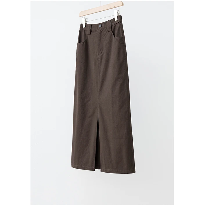 咖色前开叉通勤休闲百搭中长棉春半身裙YQ3L2621