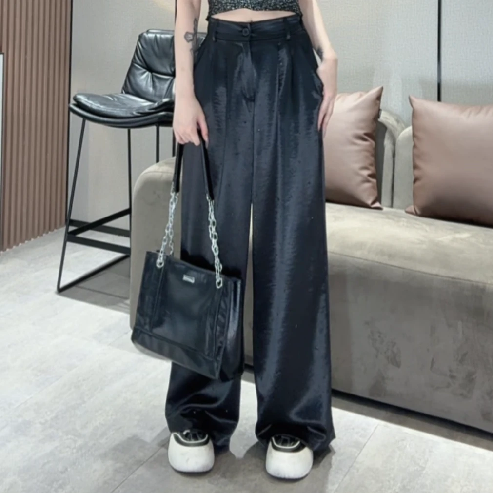 XQ805【烫钻休闲裤】新中式国风烫钻休闲裤气质高腰垂直拖地阔腿裤