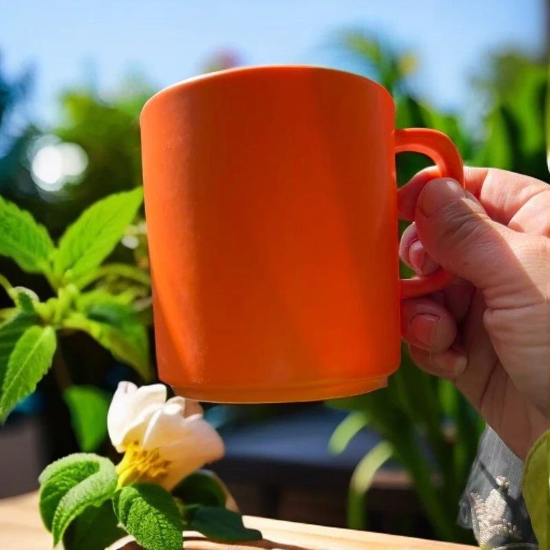 粉色咖啡杯拉伸无盖款手柄款磨砂马克杯简约风