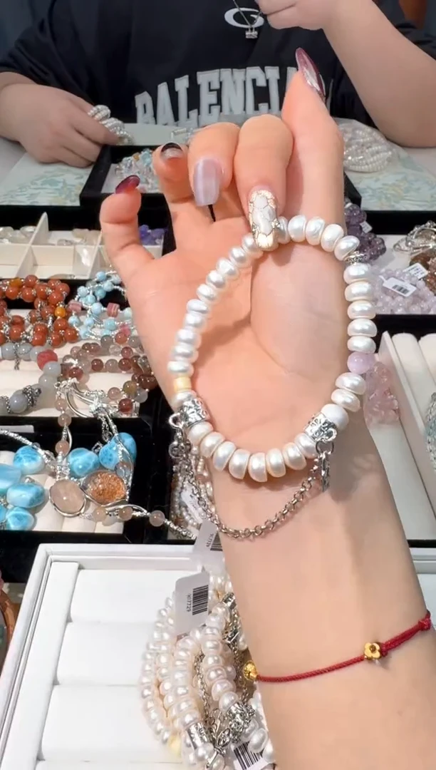 【闪购商品】淡水珍珠手绳合金Y033珍珠面包珠紫锂单珠款