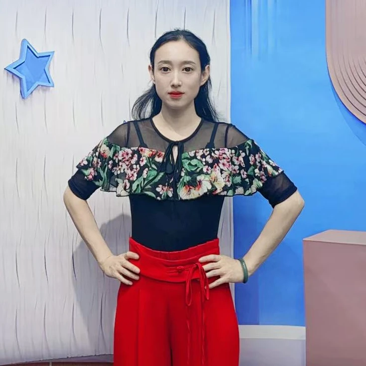 欢舞阁摩登舞吉特巴百搭圆领时尚气质女士花色A0720广场舞上衣