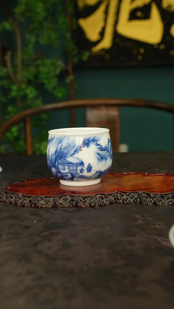 画堂春 青花手绘山水釉里红