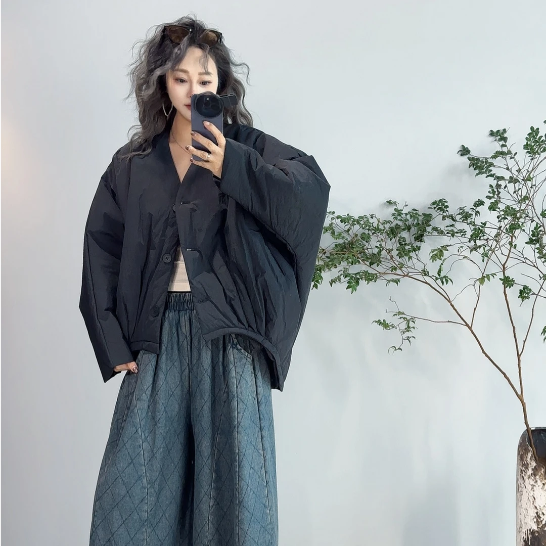 Z·X/珍夕棉服长袖纯色女装常规款韩版女V字领