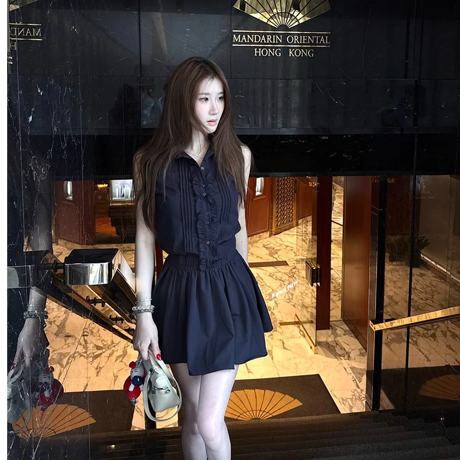 气质姐姐 老钱风巨显瘦显白气质衬衫无袖连衣裙无袖衬衫裙