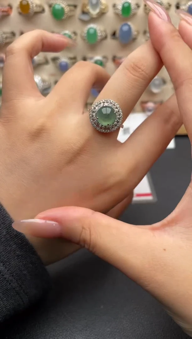 银S925镶嵌戒指翡翠一物一证一礼盒