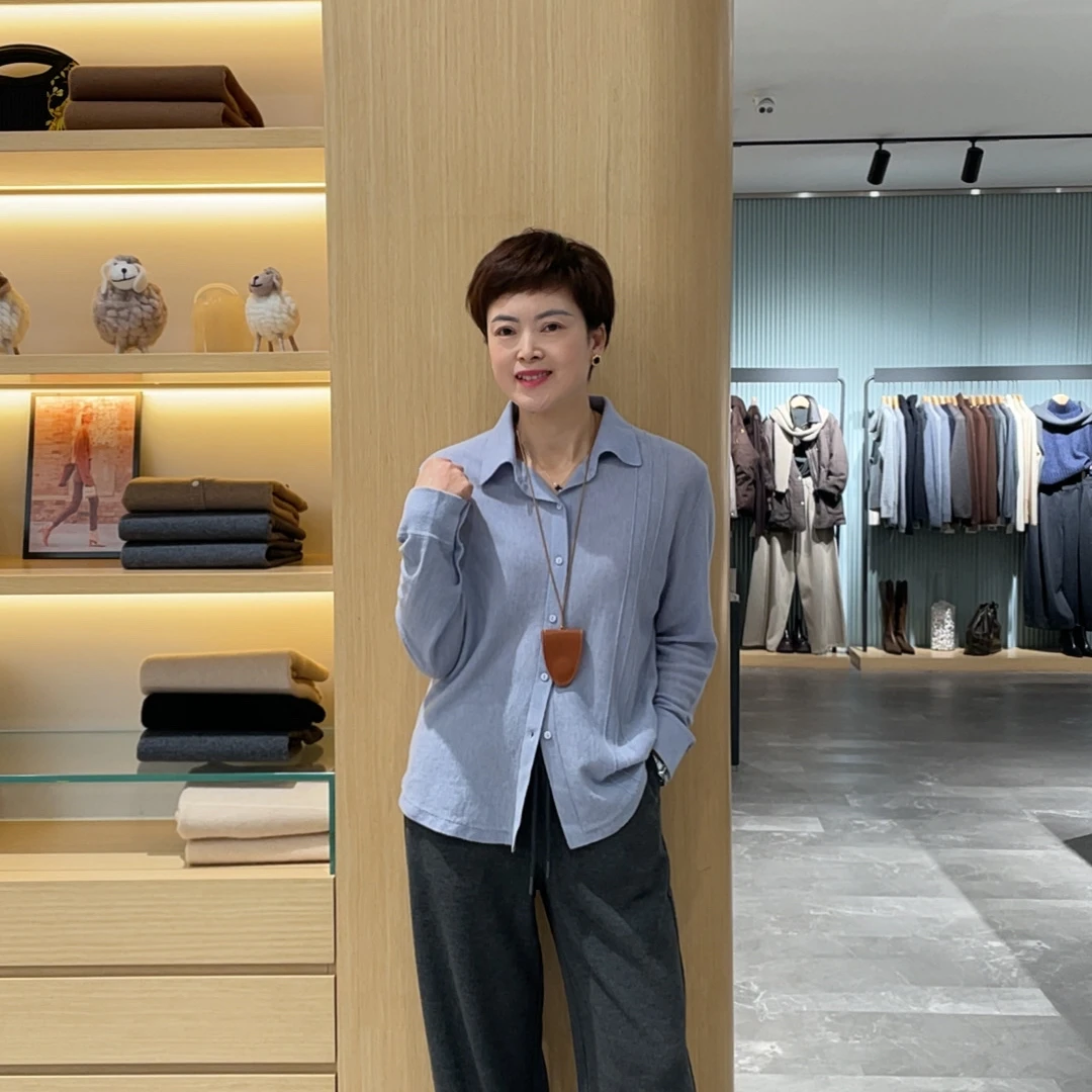 长袖羊绒通勤小众时尚衬衫气质上衣休闲牛仔百搭打底衬衣纯色