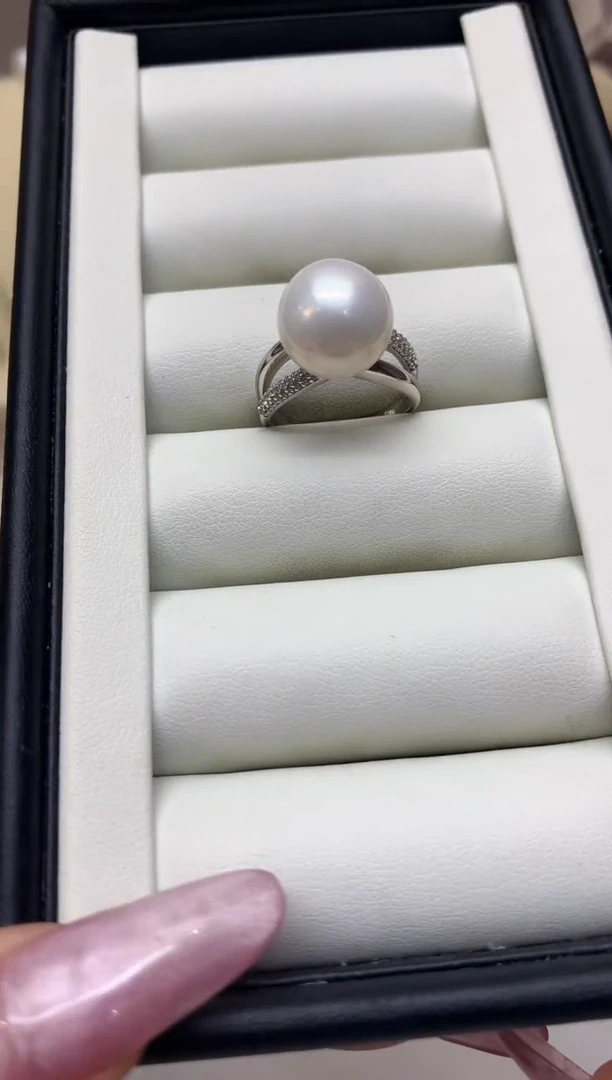 银S925镶嵌戒指淡水珍珠12-13mm