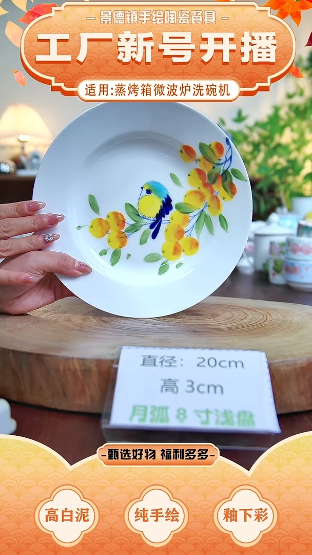 盘景德镇手工手绘陶瓷【食品级】