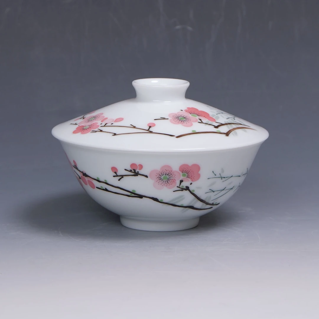 【张稻】7501五十周年 经典再造-曹翠花釉下红梅盖碗12cm（只）