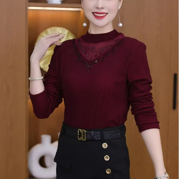 秋冬加绒时尚百搭显瘦女士半高领洋气外穿打底小衫