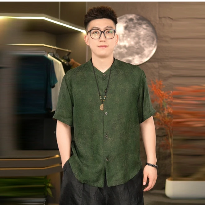 【父亲节预售款】香云纱花萝提花桑蚕丝定制定染男士夏季休闲开衫款