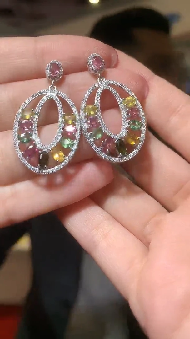 银S925镶嵌耳饰碧玺【宝石世家严选】