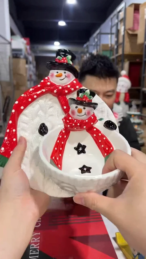 瓷片原盒雪人碗加特雷西原盒雪人盘子2件套