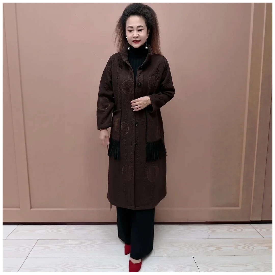 原版阔太太加绒外套冬季立领设计大码遮肉显瘦宽松斗篷款保暖大衣