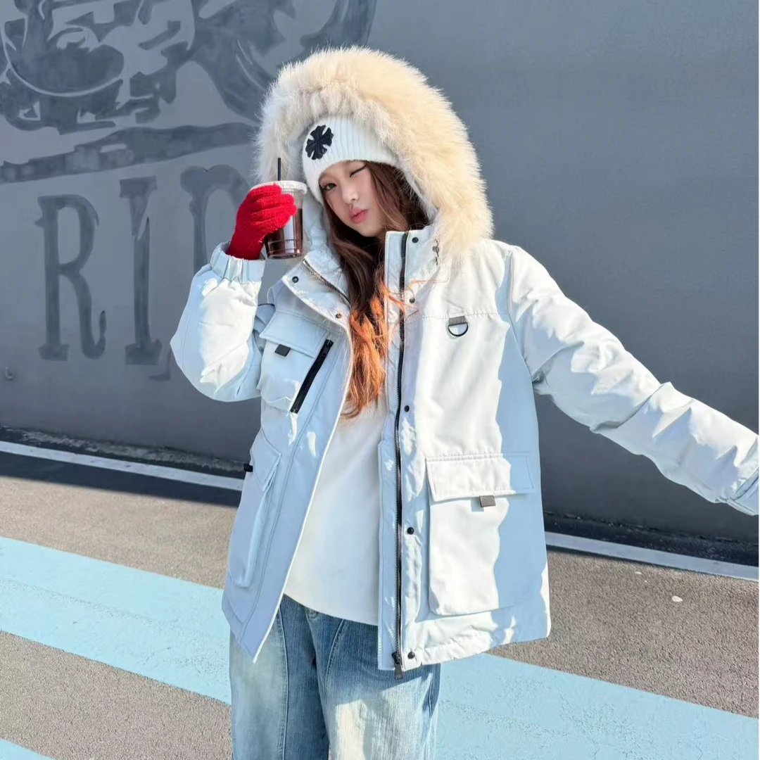 25年新款极寒连帽中长款时尚貉子毛加厚羽绒服女款大毛领
