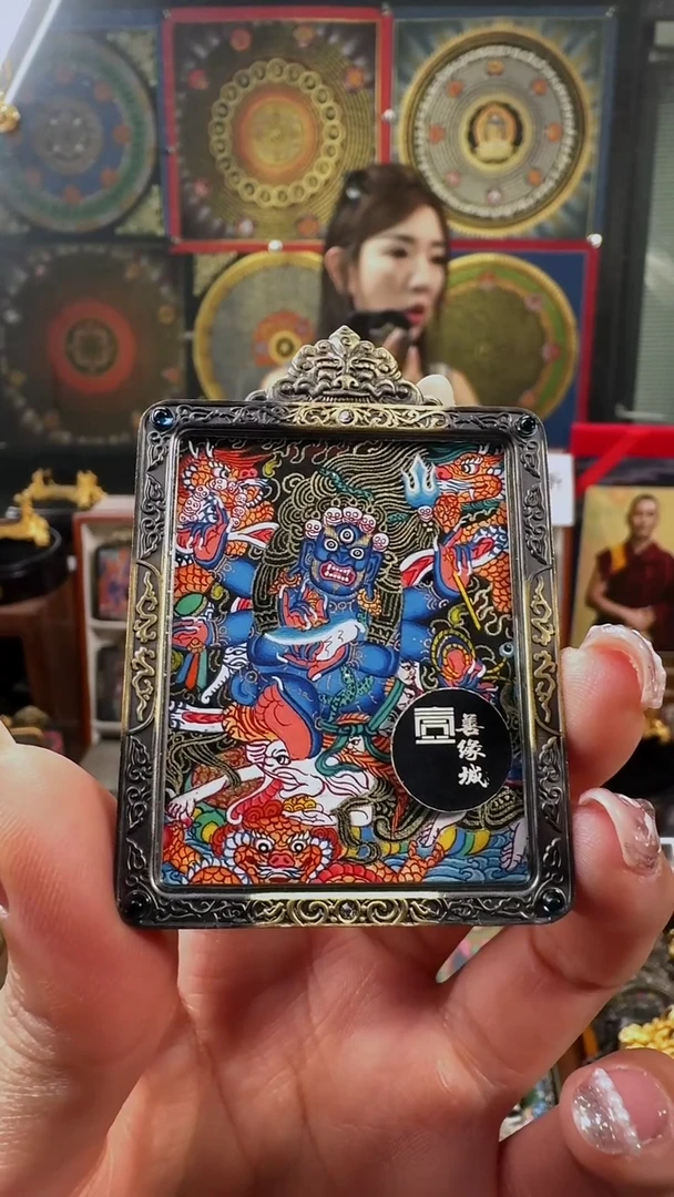 吊坠壹善缘城手绘唐卡大黑天