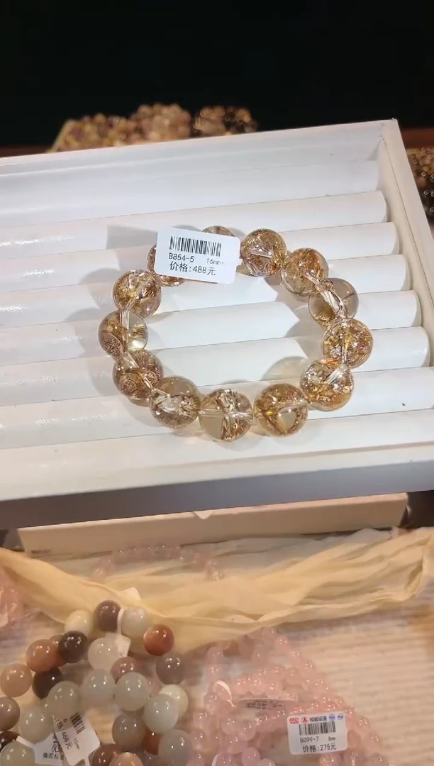 合成欧泊未镶嵌手串多样性发一Q3金箔16mm+
