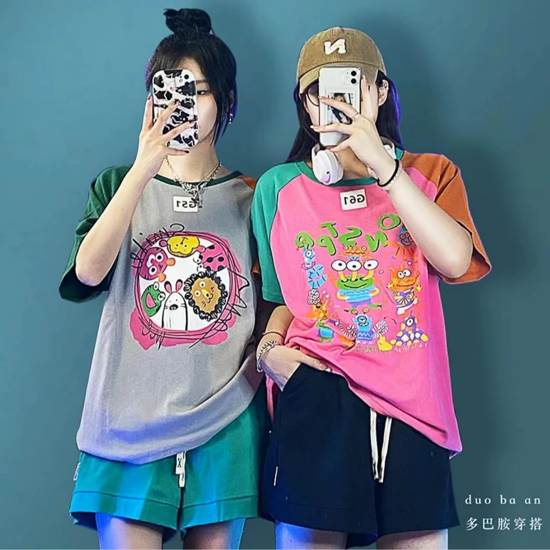 扣号时尚孤品韩版T恤ins休闲潮流百搭宽松夏季上衣红色设计感洋气