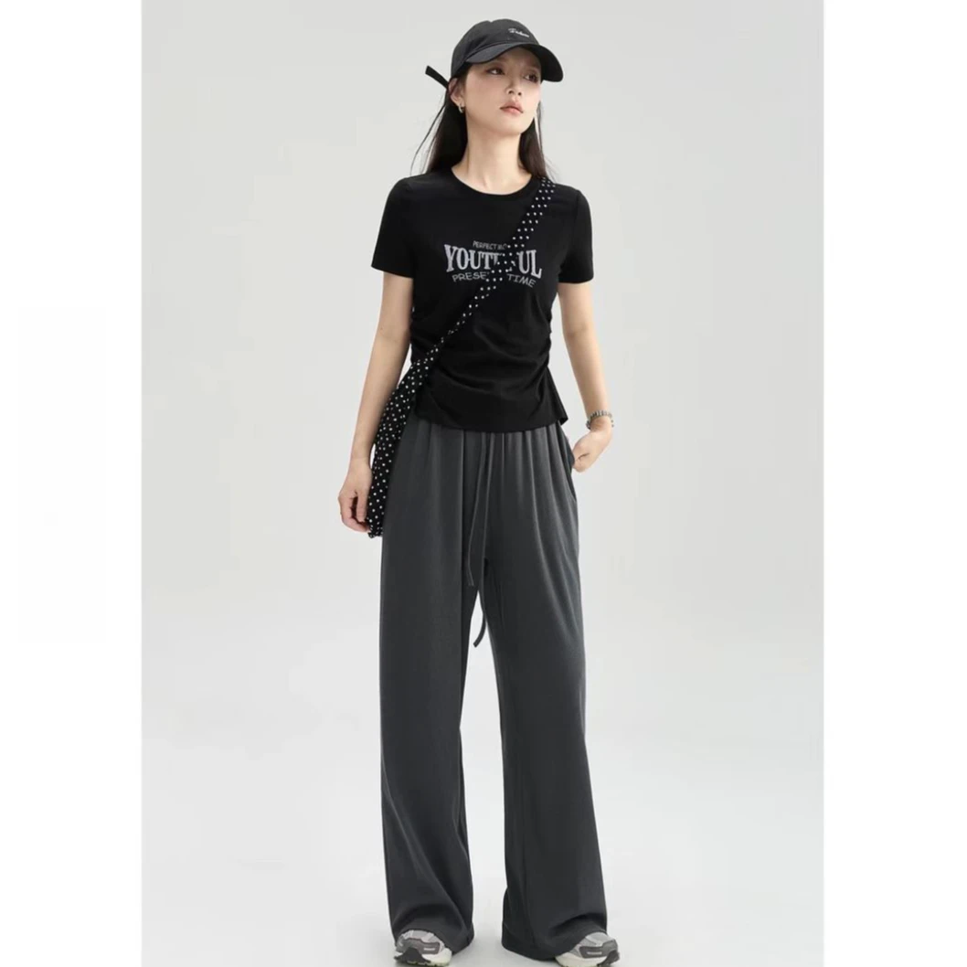 高腰直筒垂感休闲裤女新款夏季宽松百搭铜氨丝阔腿裤2124（E11-7）