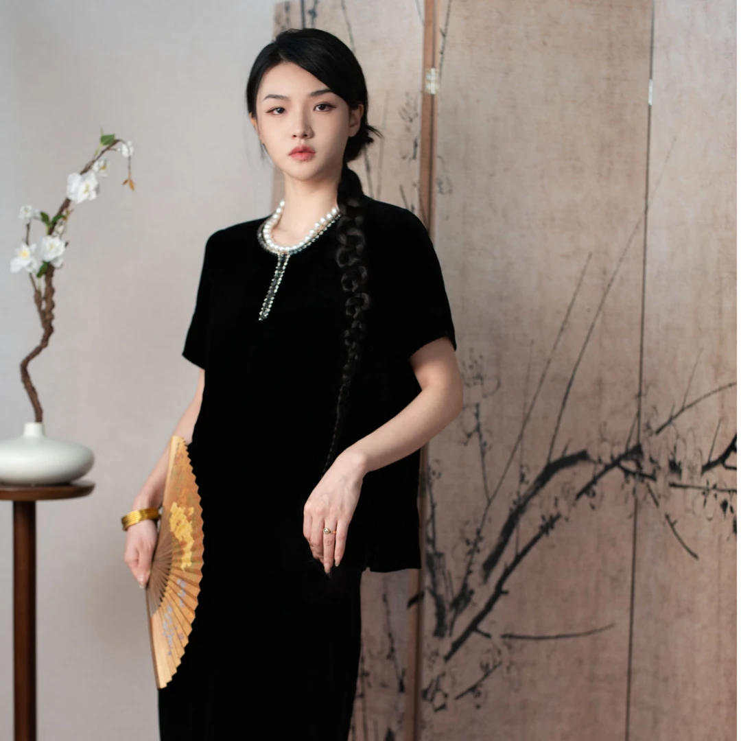 CHEN HENG 真丝丝绒串珠上衣