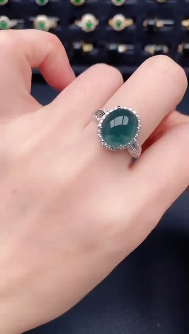 银S925镶嵌戒指翡翠天然a货翡翠21
