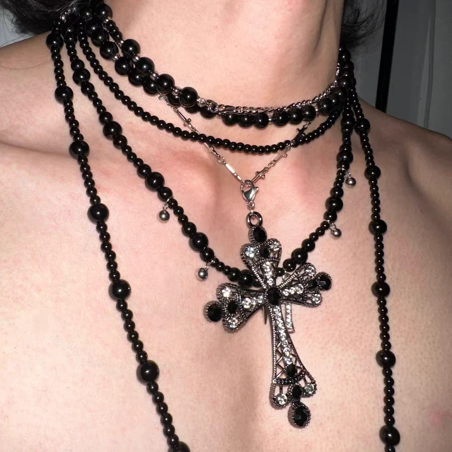 钛钢项链 ALONEMOON原创「无序的」黑石钛钢项链重工多层choker