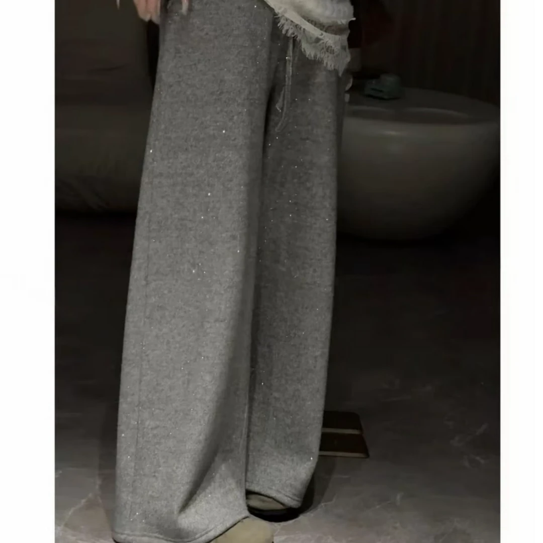 【闪闪裤 加绒加厚】真银狐绒！显瘦宽松灰色冬季阔腿裤