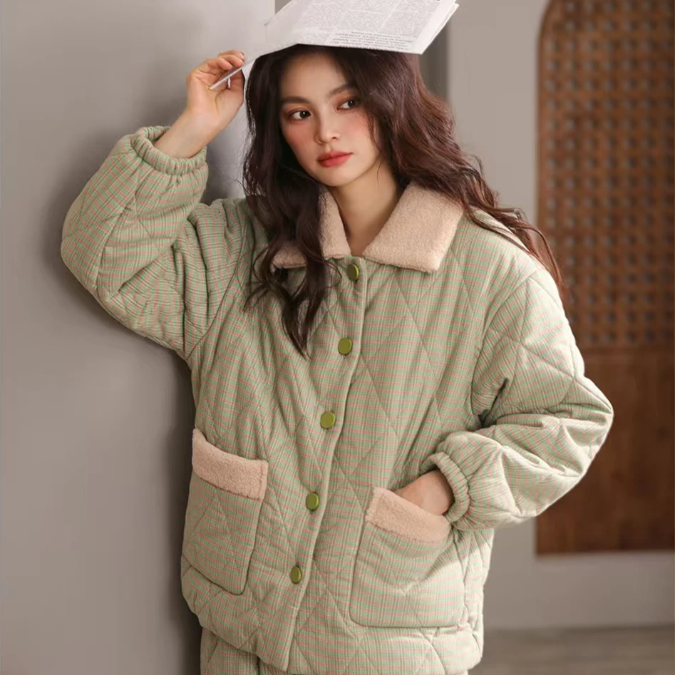 25乌拉拉公主新款梭织磨毛冬季时尚奢华格纹法兰绒设计感家居服