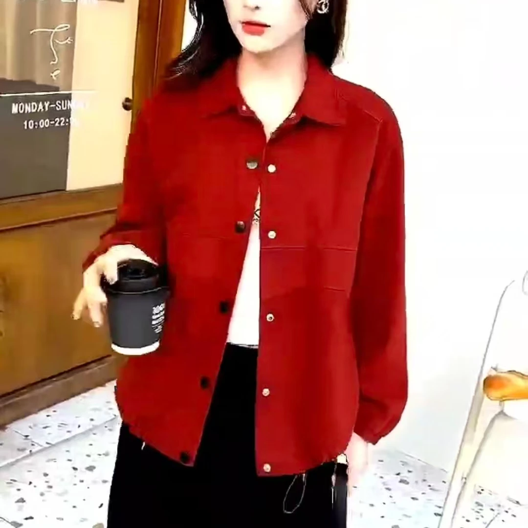 （长约61）冬季百搭气质韩版宽松翻领休闲加绒外套7732