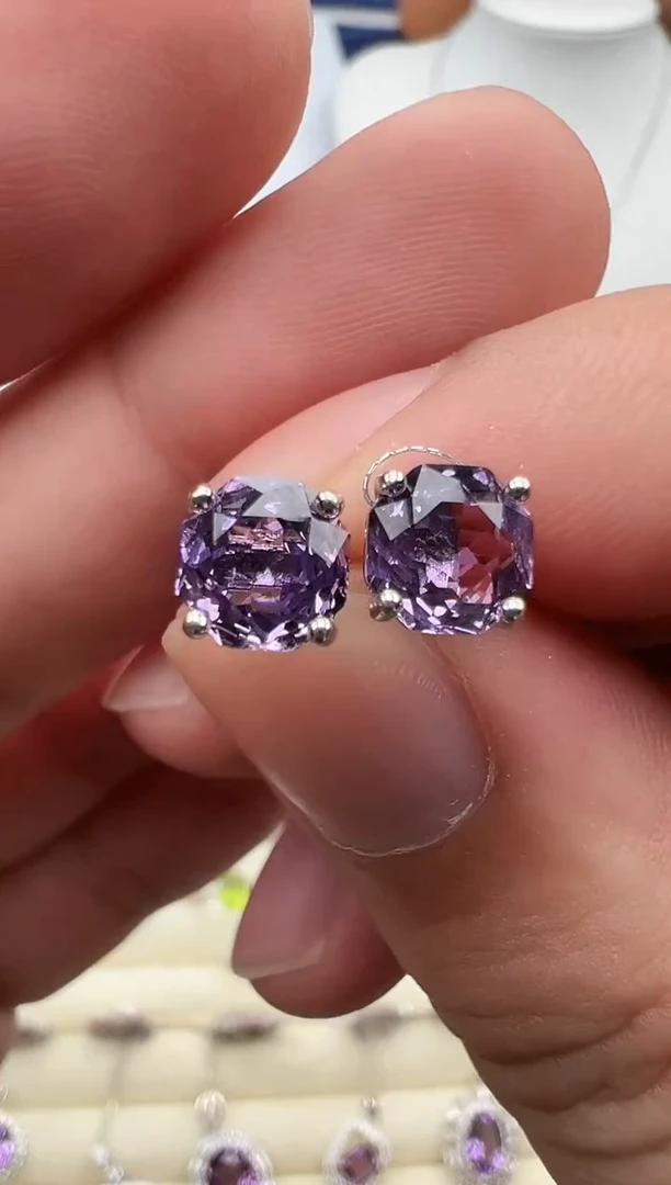 银S925镶嵌耳钉紫晶52