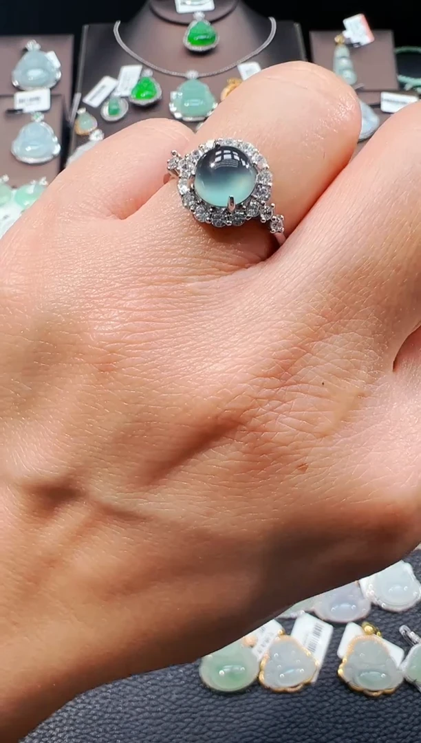 银S925镶嵌戒指翡翠蛋面戒指