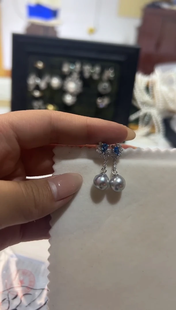 银S925镶嵌耳钉海水珍珠41